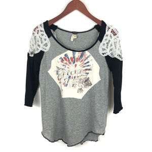 Free People Lace Trim Rocker Band Baseball Tee